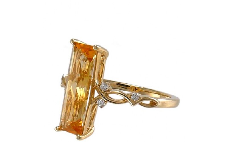 14K Yellow Gold Citrine With Diamond Ring