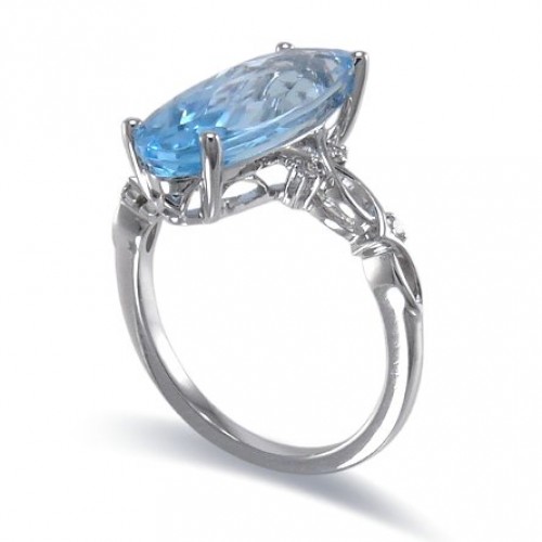 14K White Gold Sky BlueTopaz With Diamond Ring