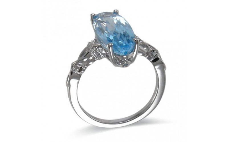 14K White Gold Sky BlueTopaz With Diamond Ring