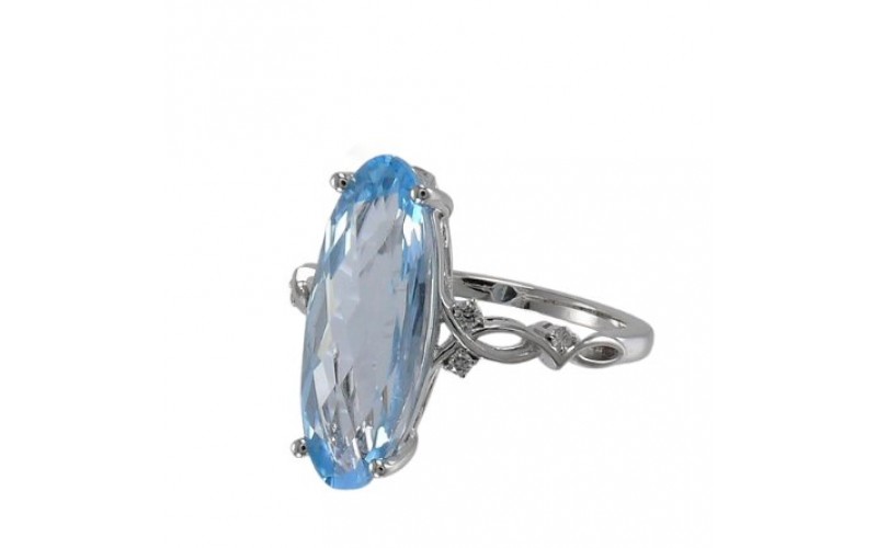 14K White Gold Sky BlueTopaz With Diamond Ring