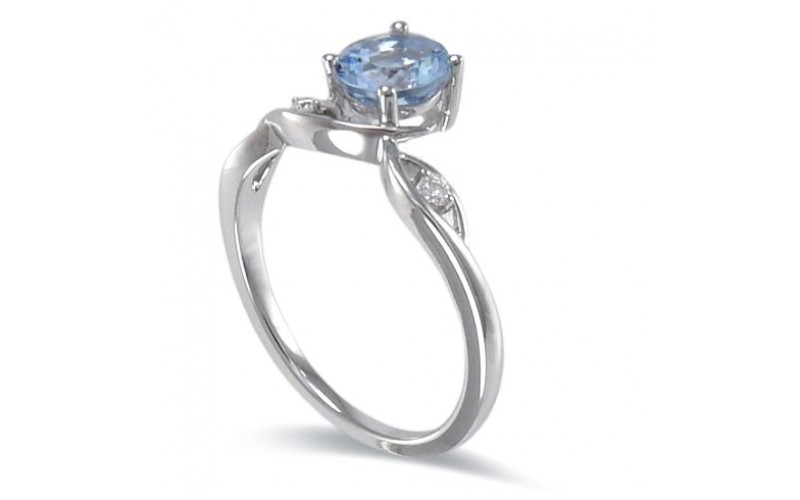 14K White Gold Aquamarine With Diamond Ring