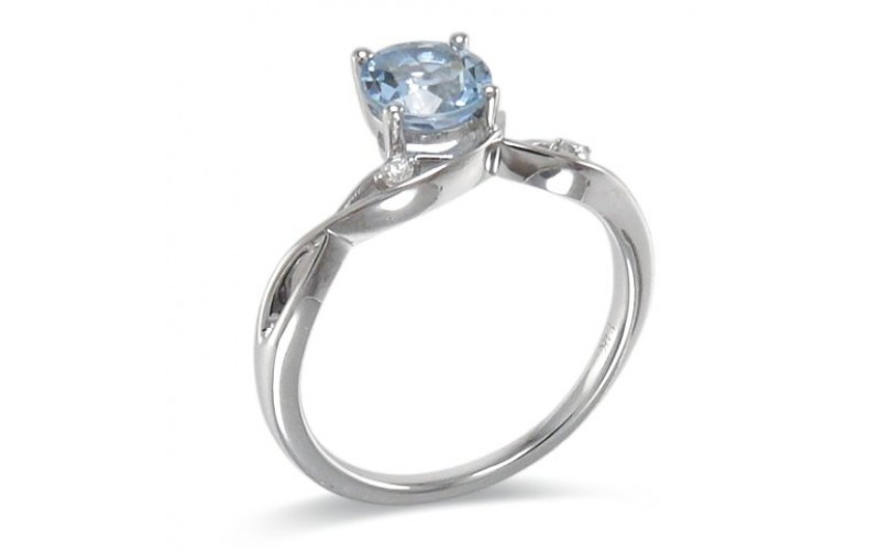14K White Gold Aquamarine With Diamond Ring