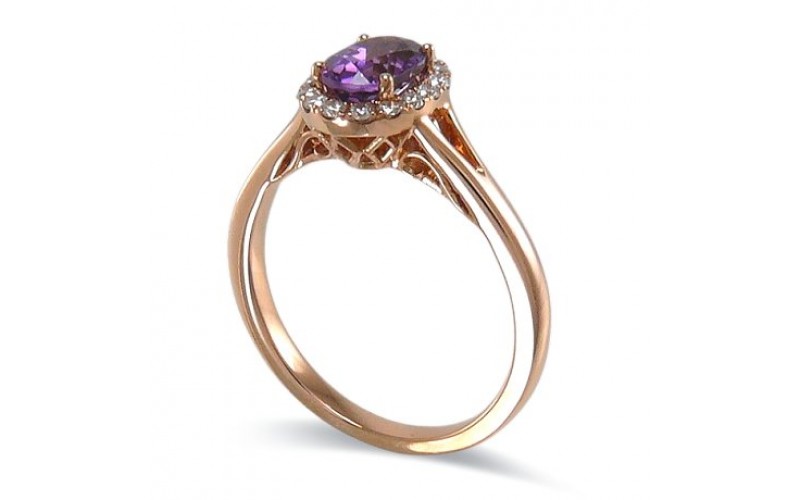 14K Rose Gold Amethyst With Diamond Ring