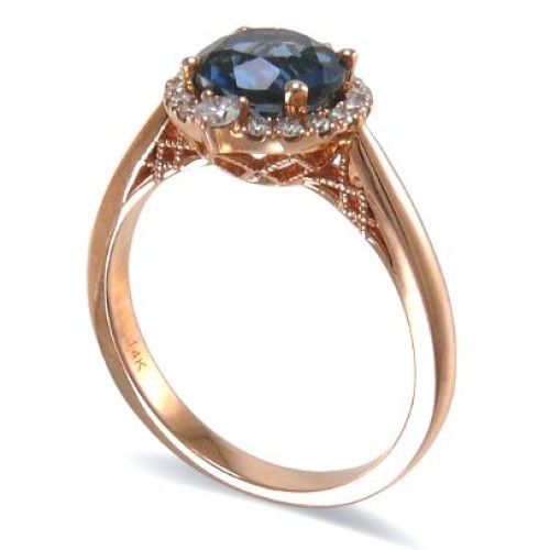 14K Rose Gold London BlueTopaz With Diamond Ring