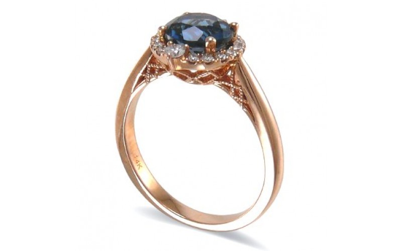 14K Rose Gold London BlueTopaz With Diamond Ring