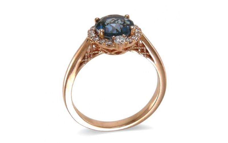 14K Rose Gold London BlueTopaz With Diamond Ring