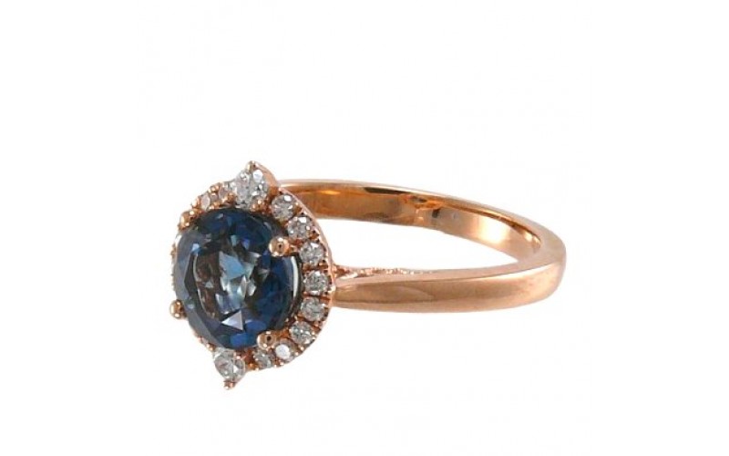 14K Rose Gold London BlueTopaz With Diamond Ring