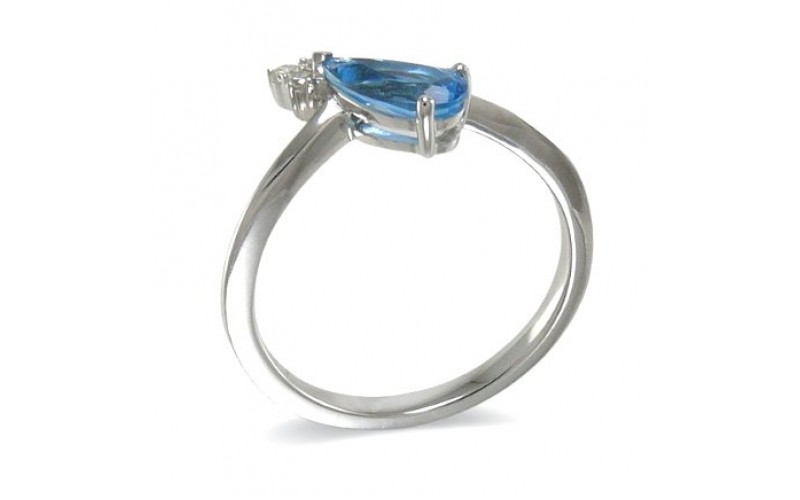 14K White Gold Blue Topaz With Diamond Ring
