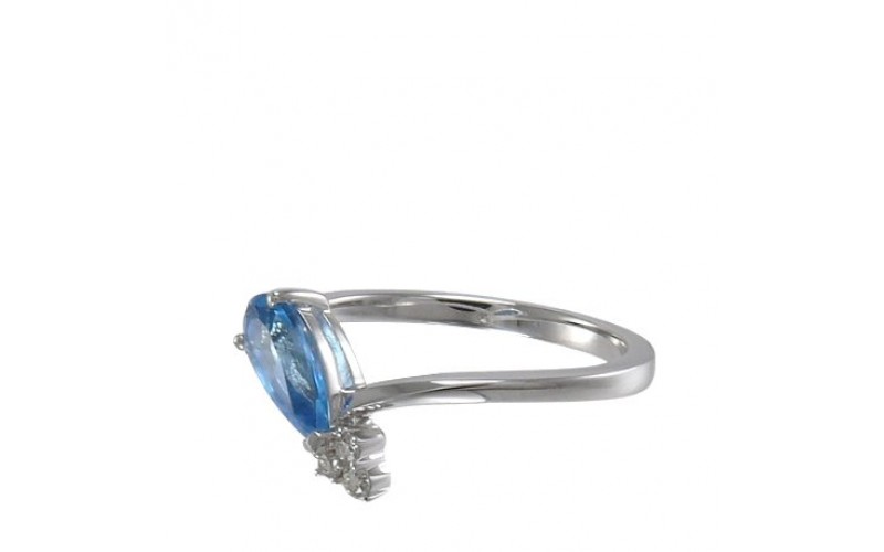 14K White Gold Blue Topaz With Diamond Ring