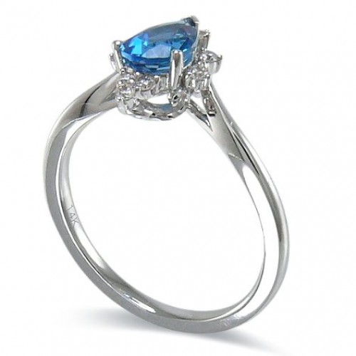 14K White Gold London BlueTopaz With Diamond Ring