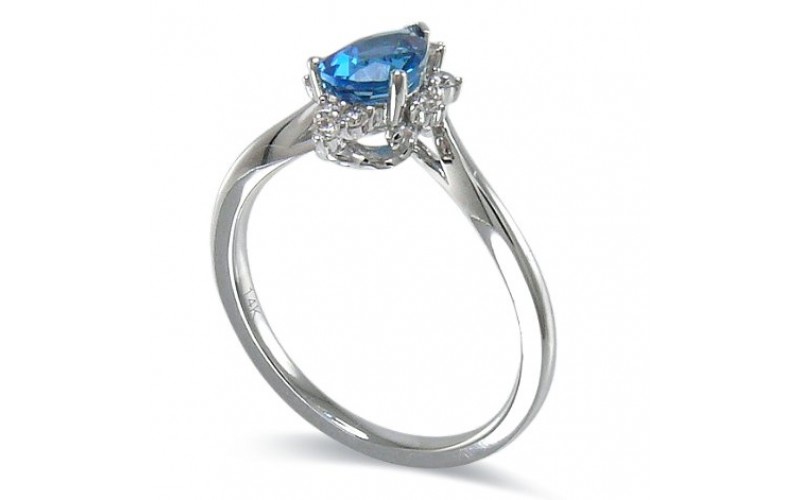 14K White Gold London BlueTopaz With Diamond Ring