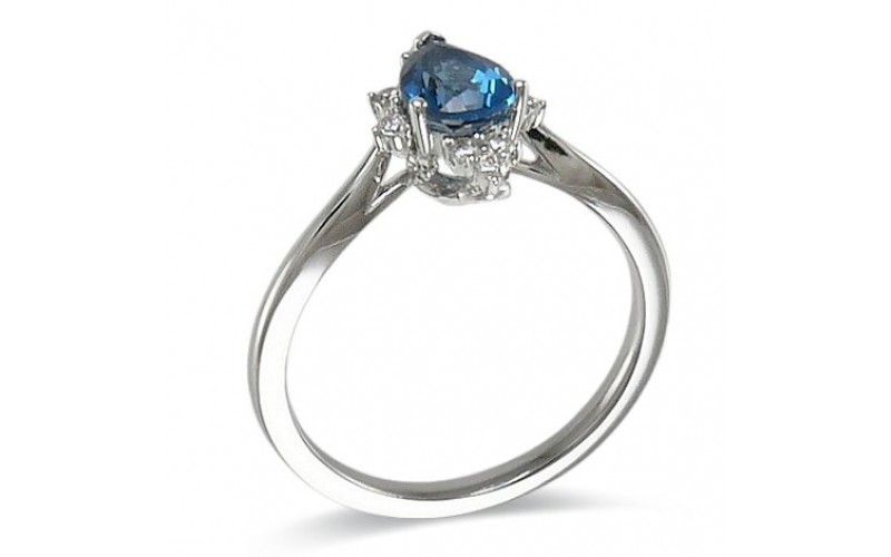 14K White Gold London BlueTopaz With Diamond Ring