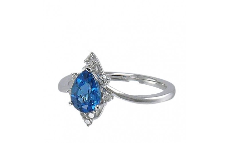 14K White Gold London BlueTopaz With Diamond Ring