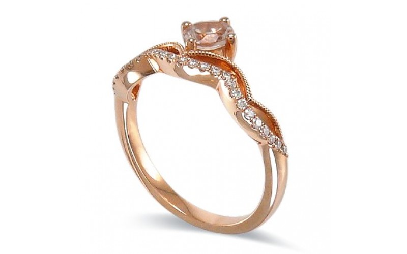 14K Rose Gold MorganiteWith Diamond Ring