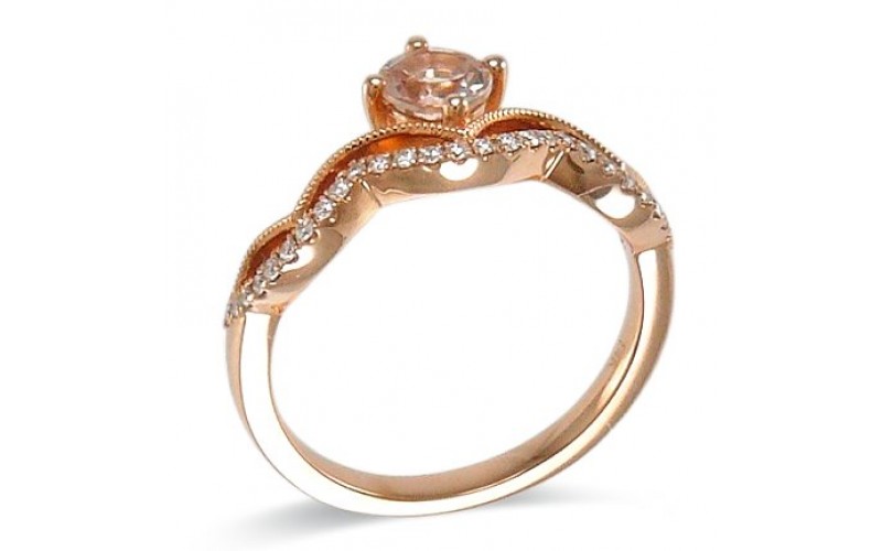 14K Rose Gold MorganiteWith Diamond Ring