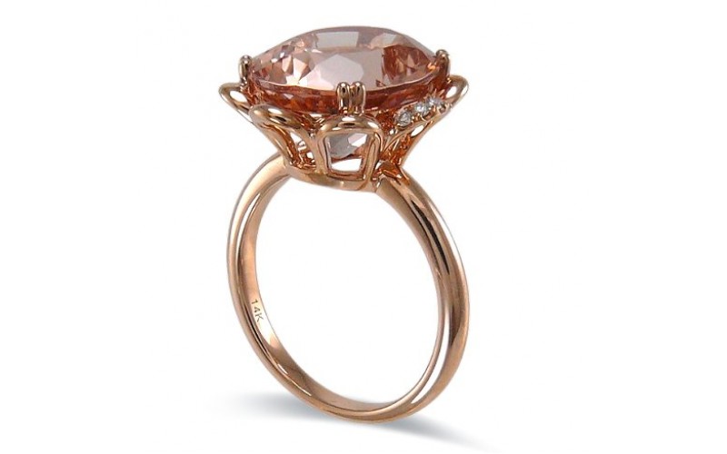 14K Rose Gold MorganiteWith Diamond Ring