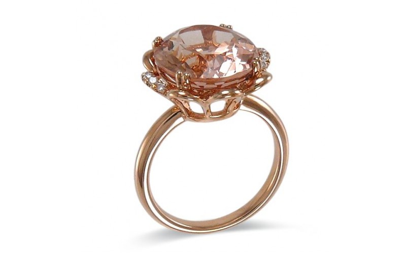 14K Rose Gold MorganiteWith Diamond Ring
