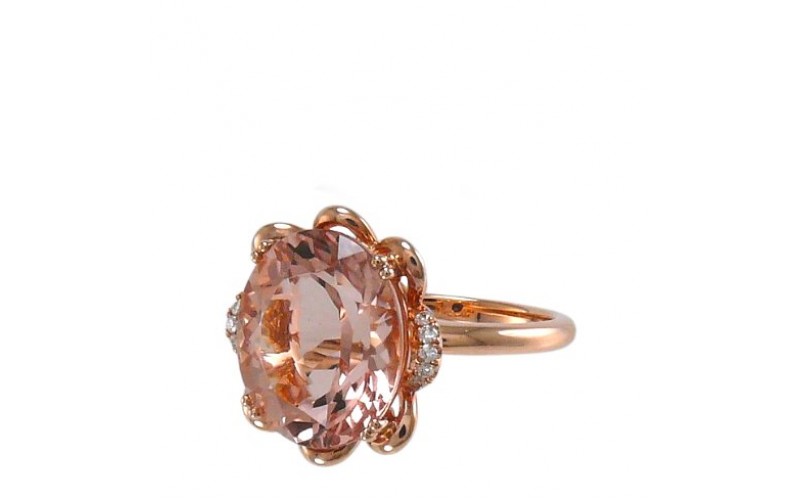 14K Rose Gold MorganiteWith Diamond Ring
