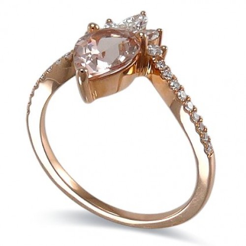 14K Rose Gold MorganiteWith Diamond Ring