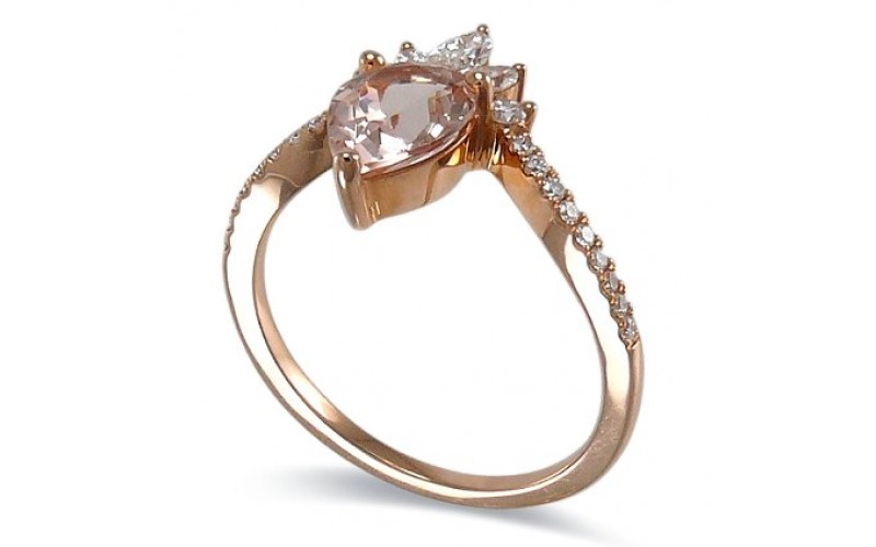 14K Rose Gold MorganiteWith Diamond Ring