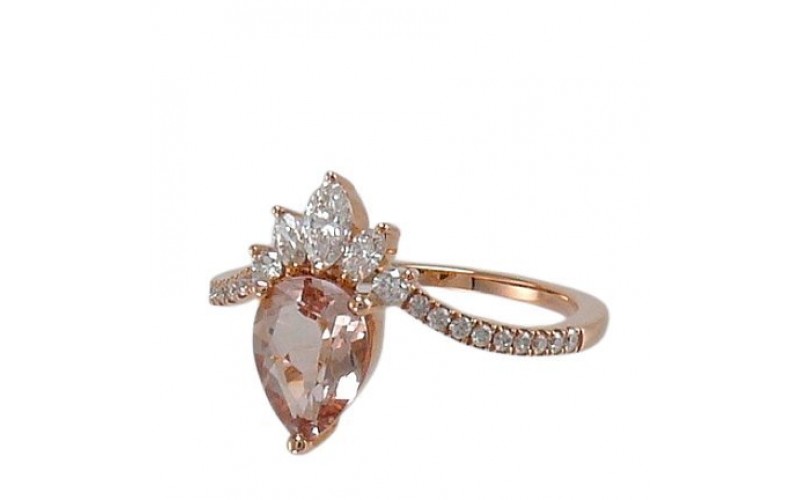 14K Rose Gold MorganiteWith Diamond Ring
